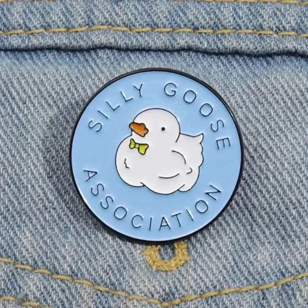 Blue with white goose silly enamel brooch pin denim bag backpack flare clothing